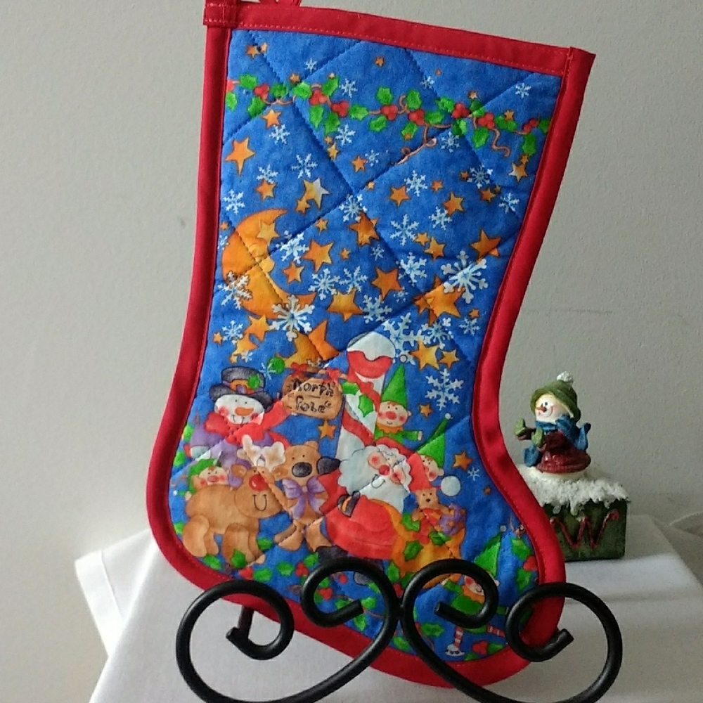Festive Small Christmas Stocking with Santa and Reindeer 3/$20